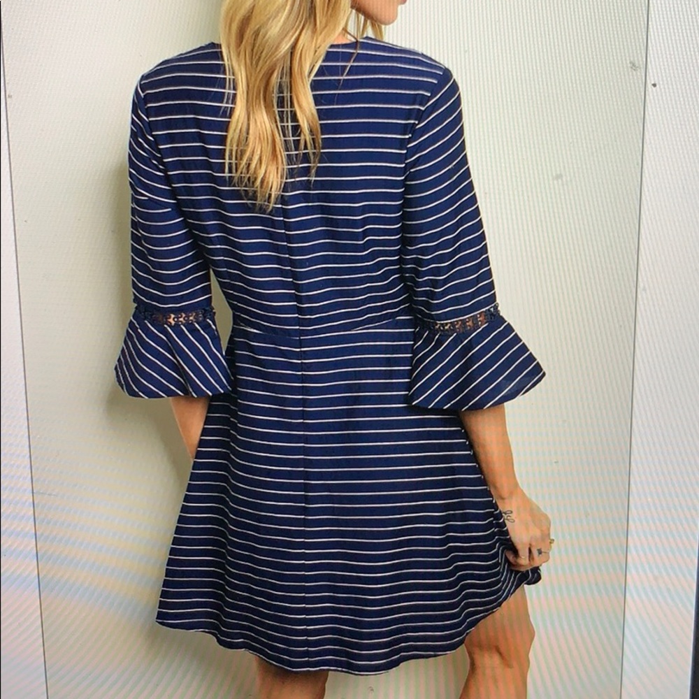Navy and white striped fit and flare dress NWT - Picture 2 of 8